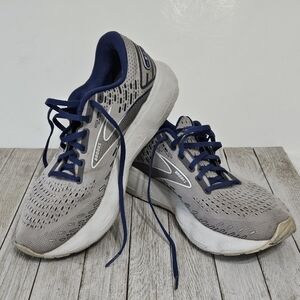 Brooks Size 10 Medium Glycerin Mens Lace Up Grey Navy Blue Sneakers Tennis Shoes